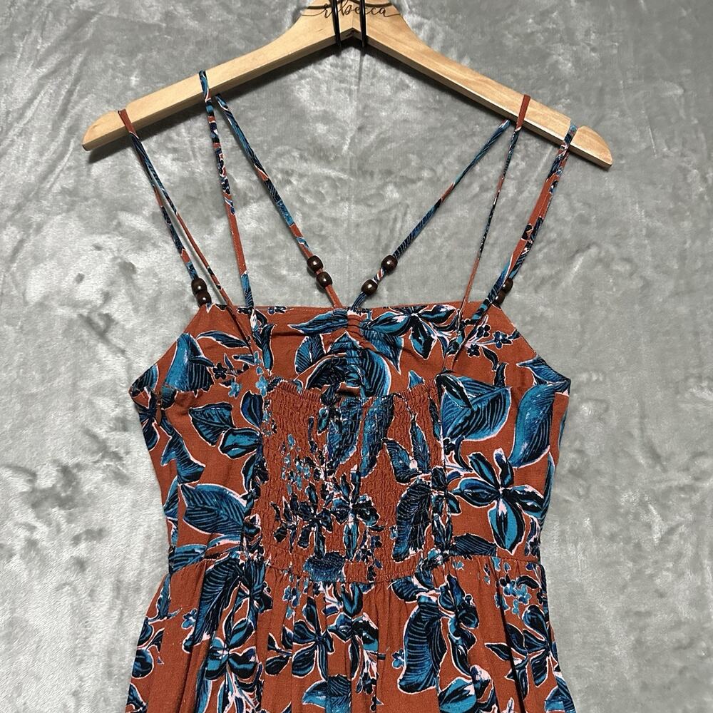 Jason Wu Smocked Floral Terracotta Cutout Midi Dress Beaded Womens XS Tropical - Picture 10 of 11